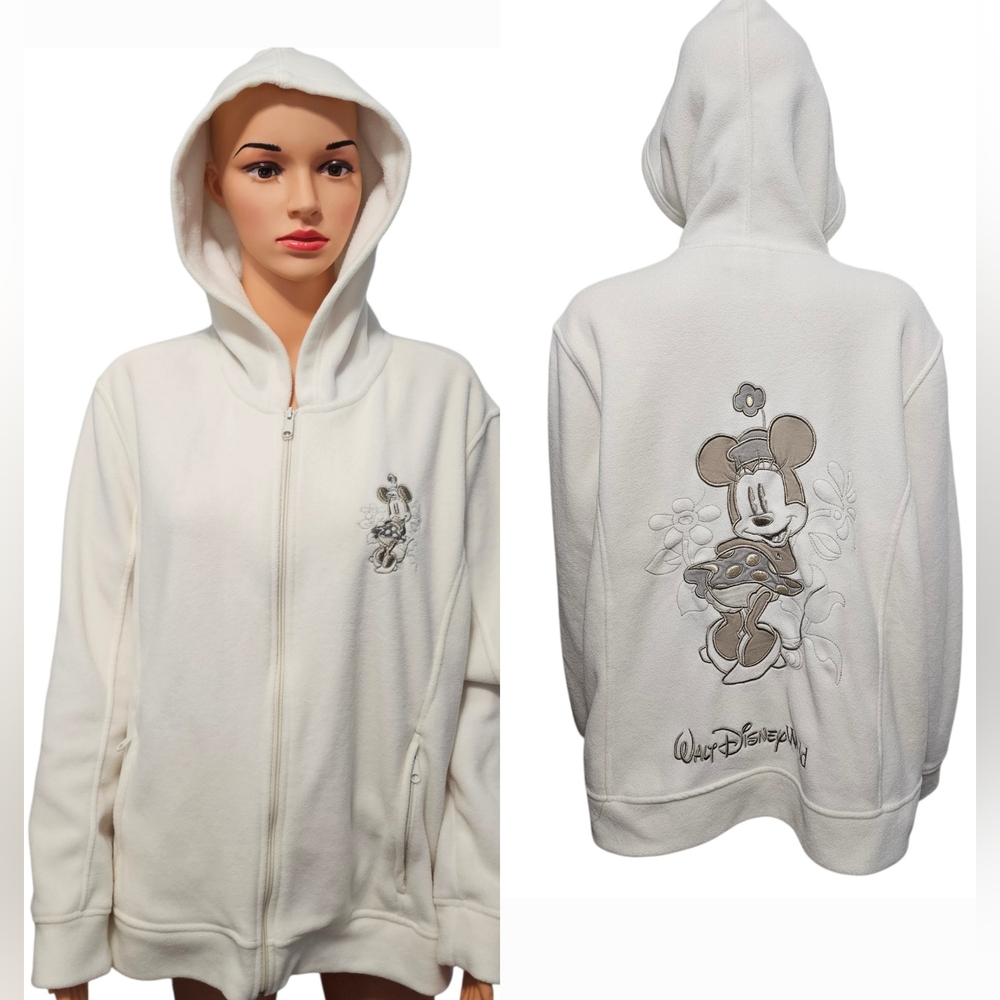 Disneyland Parks Minnie Mouse Fleece Zip-Up Cream Hoodie Sz 1X